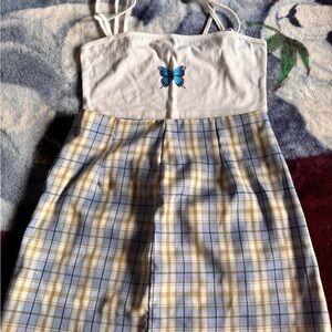 Plaid Blue and White with Butterfly Design